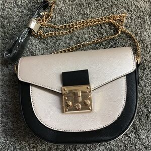 NWOT Champagne and Black Crossbody Bag